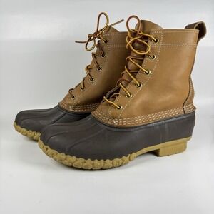 LL Bean Men's Brown Leather 8" Lace Up Unlined Ankle Duck Boots Size 7 M
